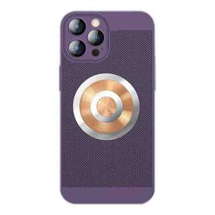 For iPhone 13 Pro Max Honeycomb Hole Copper Cooling Phone Case with Lens Film(Purple)