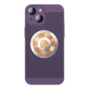 For iPhone 13 Honeycomb Hole Copper Cooling Phone Case with Lens Film(Purple)