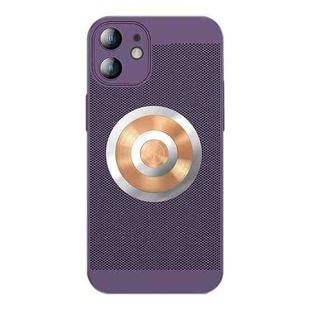 For iPhone 12 Honeycomb Hole Copper Cooling Phone Case with Lens Film(Purple)