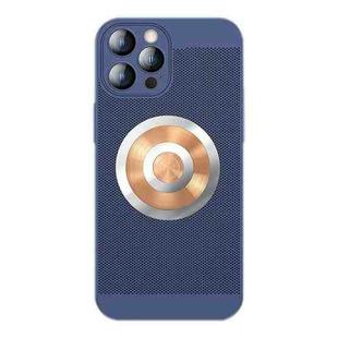 For iPhone 12 Pro Max Honeycomb Hole Copper Cooling Phone Case with Lens Film(Blue)