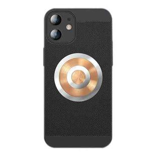 For iPhone 11 Honeycomb Hole Copper Cooling Phone Case with Lens Film(Black)