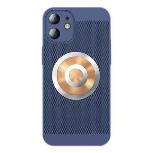 For iPhone 11 Honeycomb Hole Copper Cooling Phone Case with Lens Film(Blue)