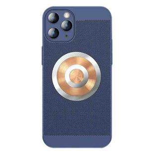 For iPhone 11 Pro Honeycomb Hole Copper Cooling Phone Case with Lens Film(Blue)