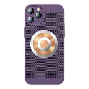 For iPhone 11 Pro Honeycomb Hole Copper Cooling Phone Case with Lens Film(Purple)