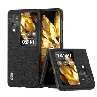 For OPPO Find N3 Flip ABEEL Genuine Leather + PC Litchi Texture Phone Case(Black)