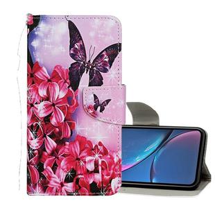 For iPhone XR Colored Drawing Pattern Horizontal Flip Leather Case with Holder & Card Slots & Wallet(Red Flower Butterfly)
