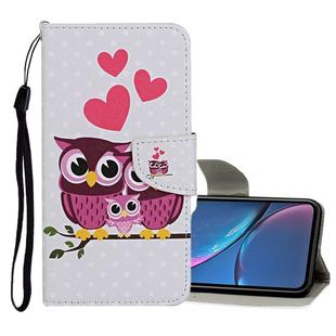 For iPhone XR Colored Drawing Pattern Horizontal Flip Leather Case with Holder & Card Slots & Wallet(Owl Family)