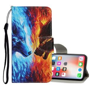 For iPhone X / XS Colored Drawing Pattern Horizontal Flip Leather Case with Holder & Card Slots & Wallet(Flame Wolf)