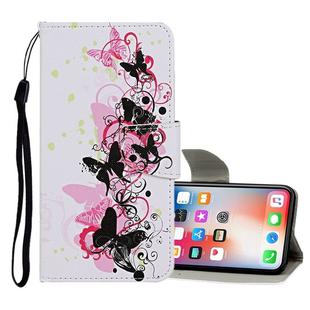 For iPhone X / XS Colored Drawing Pattern Horizontal Flip Leather Case with Holder & Card Slots & Wallet(Four Butterflies)