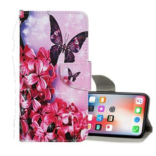 For iPhone X / XS Colored Drawing Pattern Horizontal Flip Leather Case with Holder & Card Slots & Wallet(Red Flower Butterfly)