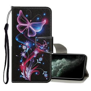 For iPhone 11 Pro Max Colored Drawing Pattern Horizontal Flip Leather Case with Holder & Card Slots & Wallet(Fluorescent Butterfly)