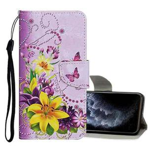 For iPhone 11 Pro Colored Drawing Pattern Horizontal Flip Leather Case with Holder & Card Slots & Wallet(Yellow Flower Butterfly)