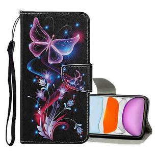 For iPhone 11 Colored Drawing Pattern Horizontal Flip Leather Case with Holder & Card Slots & Wallet(Fluorescent Butterfly)