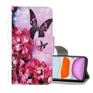 For iPhone 11 Colored Drawing Pattern Horizontal Flip Leather Case with Holder & Card Slots & Wallet(Red Flower Butterfly)