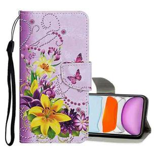 For iPhone 11 Colored Drawing Pattern Horizontal Flip Leather Case with Holder & Card Slots & Wallet(Yellow Flower Butterfly)