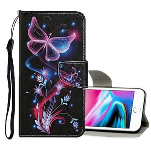 For iPhone 8 / 7 Colored Drawing Pattern Horizontal Flip Leather Case with Holder & Card Slots & Wallet(Fluorescent Butterfly)