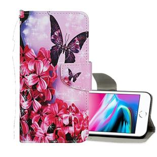 For iPhone 8 / 7 Colored Drawing Pattern Horizontal Flip Leather Case with Holder & Card Slots & Wallet(Red Flower Butterfly)