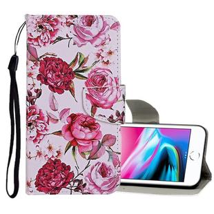 For iPhone 8 / 7 Colored Drawing Pattern Horizontal Flip Leather Case with Holder & Card Slots & Wallet(Peony)