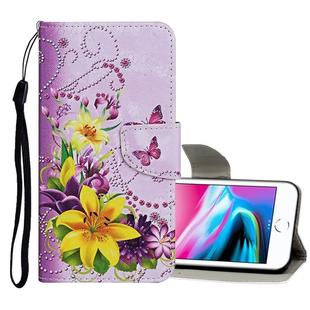 For iPhone 8 / 7 Colored Drawing Pattern Horizontal Flip Leather Case with Holder & Card Slots & Wallet(Yellow Flower Butterfly)