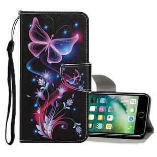 For iPhone 8 Plus / 7 Plus Colored Drawing Pattern Horizontal Flip Leather Case with Holder & Card Slots & Wallet(Fluorescent Butterfly)
