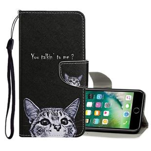 For iPhone 8 Plus / 7 Plus Colored Drawing Pattern Horizontal Flip Leather Case with Holder & Card Slots & Wallet(Little Cat)