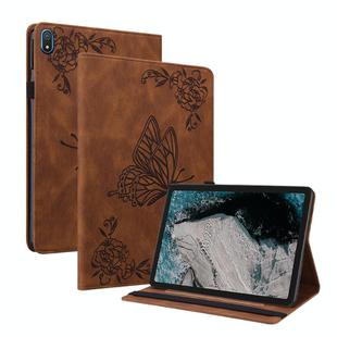 For Nokia T20 Butterfly Flower Embossed Leather Tablet Case(Brown)