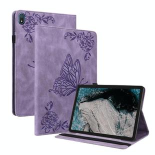 For Nokia T20 Butterfly Flower Embossed Leather Tablet Case(Purple)
