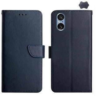 For Sony Xperia 5 V Genuine Leather Fingerprint-proof Horizontal Flip Phone Case(Blue)