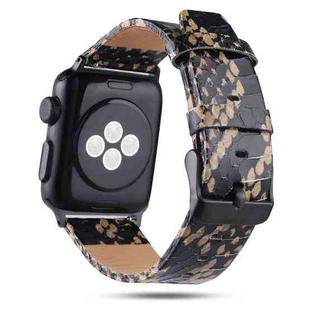 For Apple Watch Series 7 45mm / 6 & SE & 5 & 4 44mm / 3 & 2 & 1 42mm Snake Skin Texture Top-grain Leather Strap(Black)