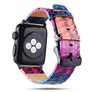 For Apple Watch Series 7 45mm / 6 & SE & 5 & 4 44mm / 3 & 2 & 1 42mm Snake Skin Texture Top-grain Leather Strap(Colour)