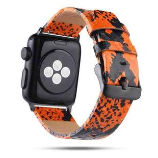 For Apple Watch Series 7 45mm / 6 & SE & 5 & 4 44mm / 3 & 2 & 1 42mm Snake Skin Texture Top-grain Leather Strap(Orange)