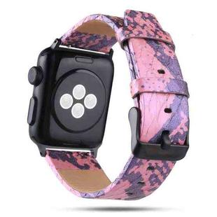 For Apple Watch Series 7 45mm / 6 & SE & 5 & 4 44mm / 3 & 2 & 1 42mm Snake Skin Texture Top-grain Leather Strap(Pink)