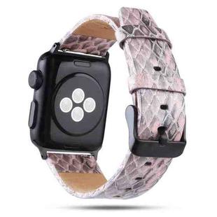 For Apple Watch Ultra 49mm / Series 8&7 45mm / SE 2&6&SE&5&4 44mm / 3&2&1 42mm Snake Skin Texture Top-grain Leather Strap(Light Pink)