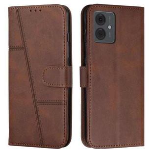 For Motorola Moto G14 Stitching Calf Texture Buckle Leather Phone Case(Brown)