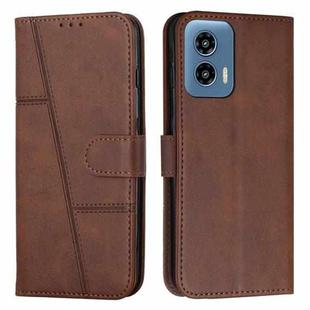 For Motorola Moto G34 5G Stitching Calf Texture Buckle Leather Phone Case(Brown)