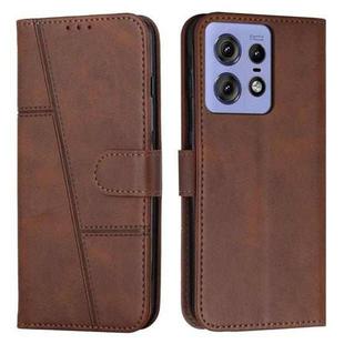 For Motorola Edge 50 Pro Stitching Calf Texture Buckle Leather Phone Case(Brown)