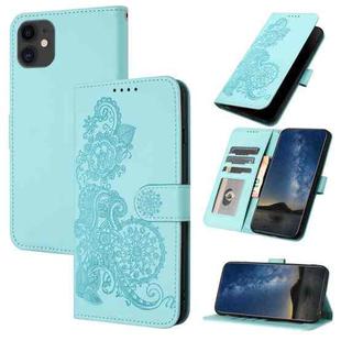 For iPhone 11 Datura Flower Embossed Flip Leather Phone Case(Light blue)