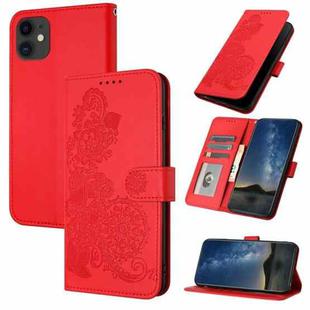 For iPhone 11 Datura Flower Embossed Flip Leather Phone Case(Red)