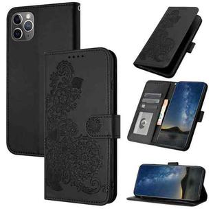 For iPhone 11 Pro Max Datura Flower Embossed Flip Leather Phone Case(Black)
