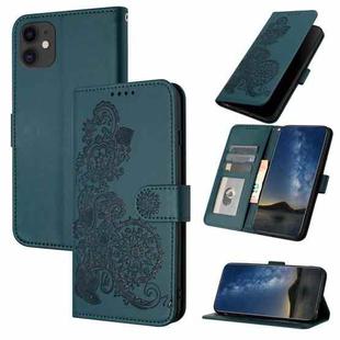For iPhone 12 mini Datura Flower Embossed Flip Leather Phone Case(Dark Green)