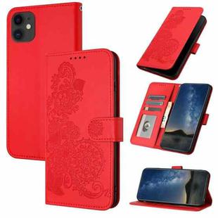 For iPhone 12 mini Datura Flower Embossed Flip Leather Phone Case(Red)