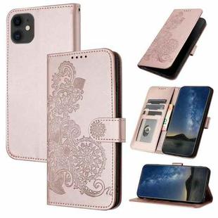 For iPhone 12 mini Datura Flower Embossed Flip Leather Phone Case(Rose Gold)