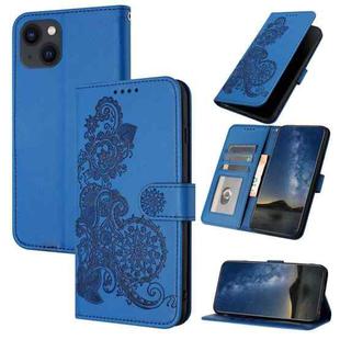 For iPhone 14 Datura Flower Embossed Flip Leather Phone Case(Blue)