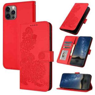 For iPhone 14 Pro Datura Flower Embossed Flip Leather Phone Case(Red)