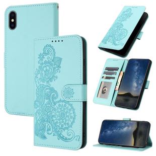 For iPhone XS Max Datura Flower Embossed Flip Leather Phone Case(Light blue)