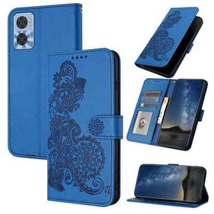 For Motorola Moto E22 Datura Flower Embossed Flip Leather Phone Case(Blue)