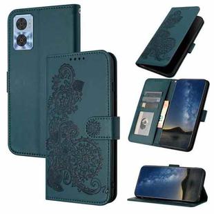 For Motorola Moto E22 Datura Flower Embossed Flip Leather Phone Case(Dark Green)