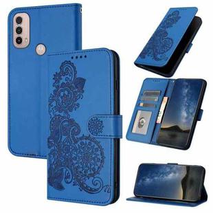 For Motorola Moto E40 Datura Flower Embossed Flip Leather Phone Case(Blue)