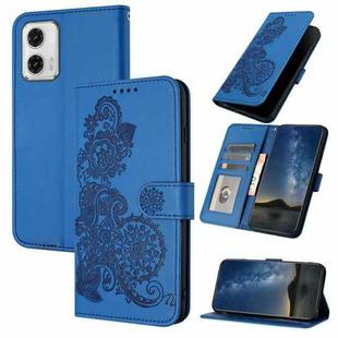 For Motorola Moto G73 Datura Flower Embossed Flip Leather Phone Case(Blue)