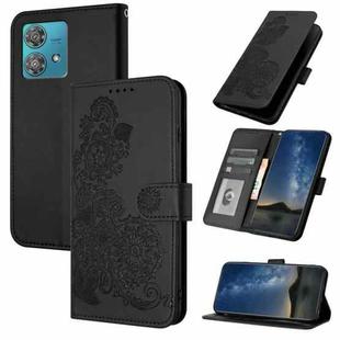 For Motorola Edge 40 Neo 5G Datura Flower Embossed Flip Leather Phone Case(Black)